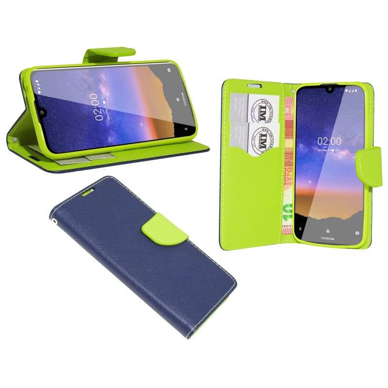 Buch Tasche "Fancy" für NOKIA 2.2 Handy Hülle Etui Brieftasche Schutzhülle mit Standfunktion, Kartenfach Blau Grün