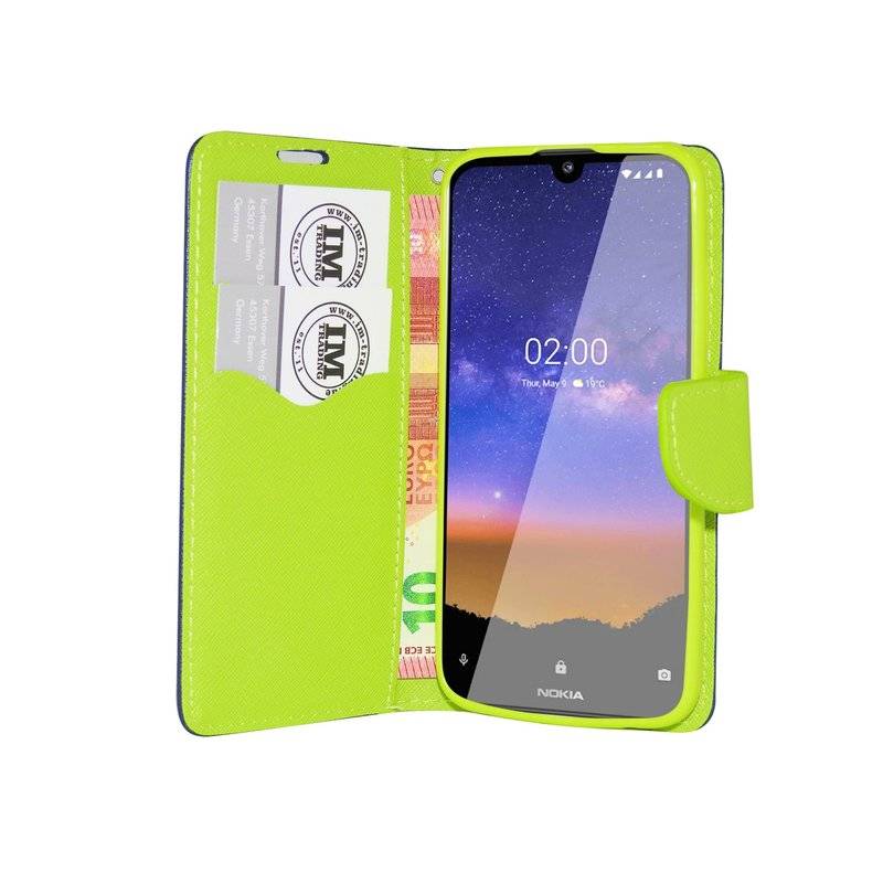 Buch Tasche "Fancy" für NOKIA 2.2 Handy Hülle Etui Brieftasche Schutzhülle mit Standfunktion, Kartenfach Blau Grün