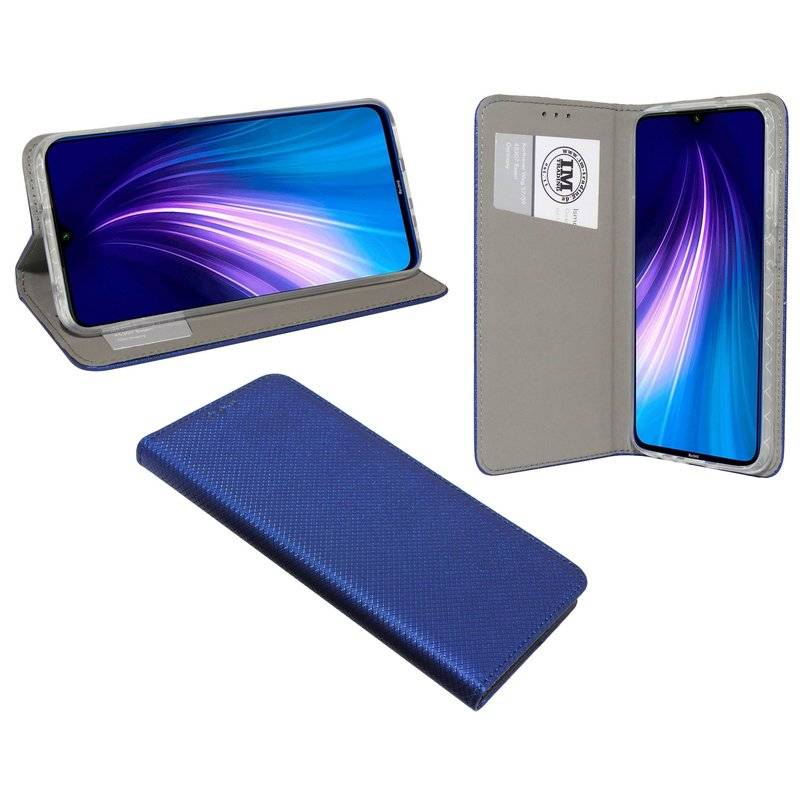 Buch Tasche "Smart" für XIAOMI REDMI NOTE 8 Handy Hülle Etui Brieftasche Schutzhülle mit Standfunktion Blau