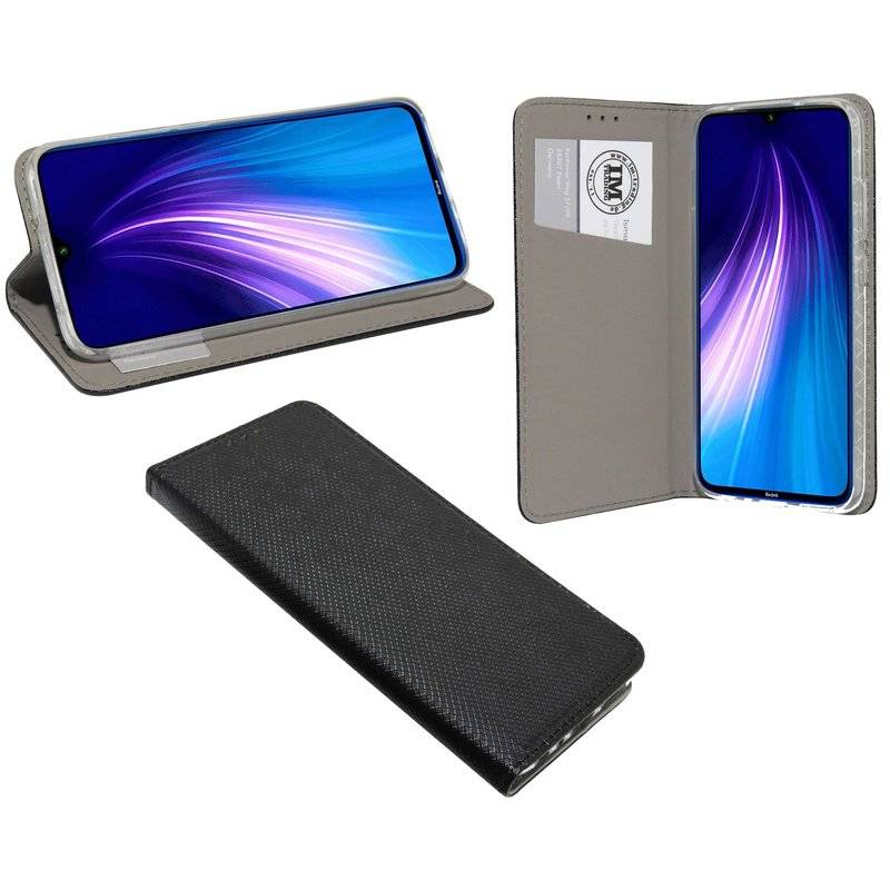 Buch Tasche "Smart" für XIAOMI REDMI NOTE 8 Handy Hülle Etui Brieftasche Schutzhülle mit Standfunktion Schwarz