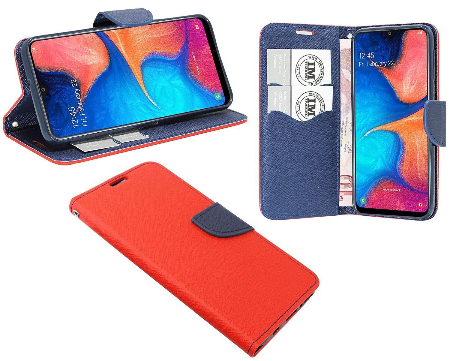 Buch Tasche "Fancy" für SAMSUNG GALAXY A20e (A202F) Handy Hülle Etui Brieftasche Schutzhülle Standfunktion Rot Blau