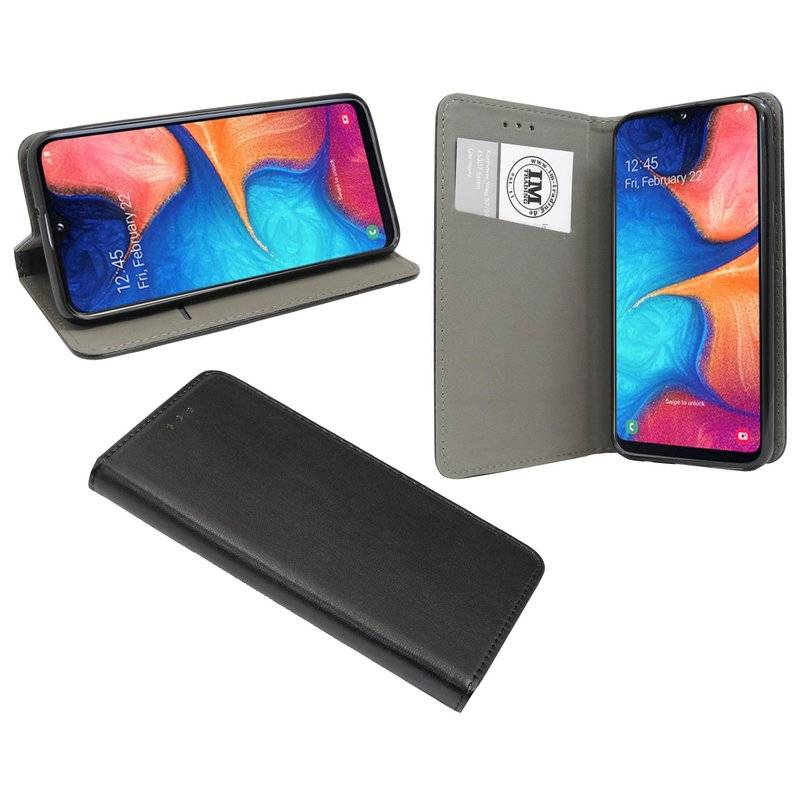 Buch Tasche "Smart" kompatibel mit SAMSUNG GALAXY A20e (A202F) Handy Hülle Etui Brieftasche Schutzhülle in Schwarz