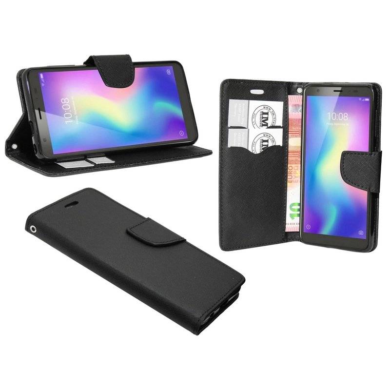 Buch Tasche "Fancy" für ZTE BLADE A5 2019 Handy Hülle Etui Brieftasche Schutzhülle mit Standfunktion Schwarz