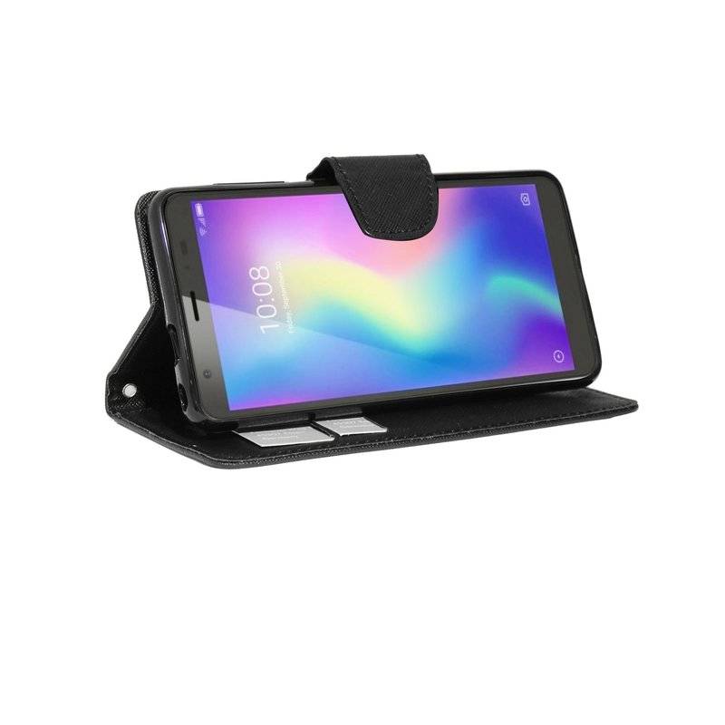 Buch Tasche "Fancy" für ZTE BLADE A5 2019 Handy Hülle Etui Brieftasche Schutzhülle mit Standfunktion Schwarz