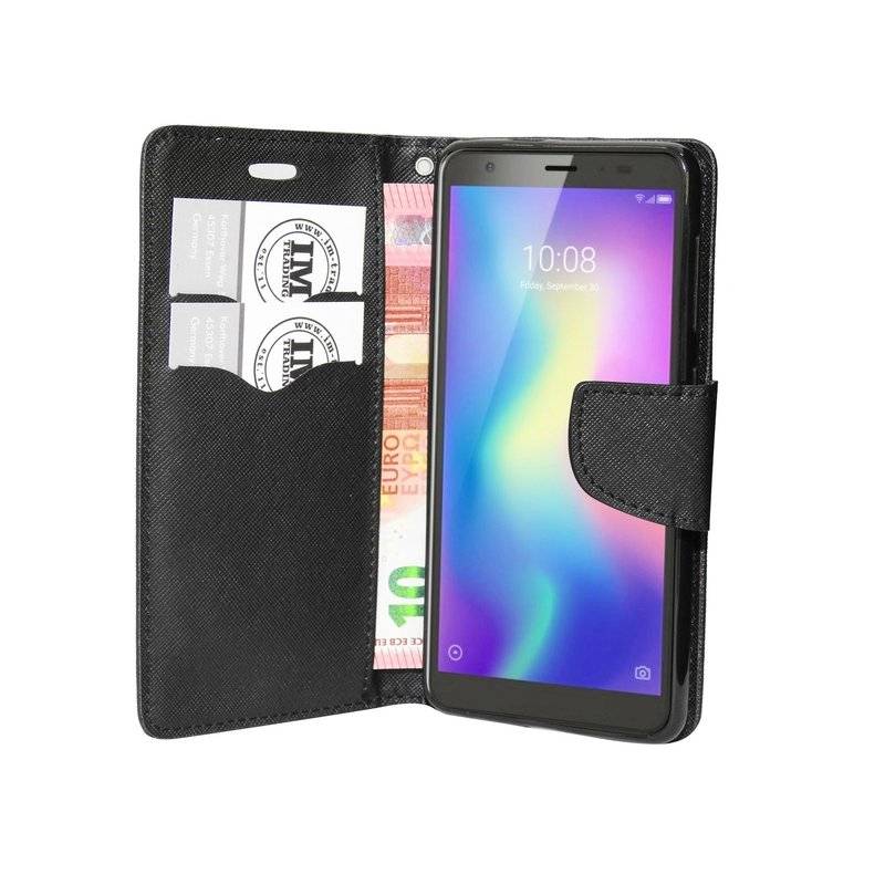 Buch Tasche "Fancy" für ZTE BLADE A5 2019 Handy Hülle Etui Brieftasche Schutzhülle mit Standfunktion Schwarz