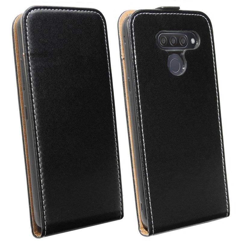 Flip Case kompatibel mit LG Q60 Handy Tasche vertikal aufklappbar Schutzhülle Klapp Hülle Schwarz