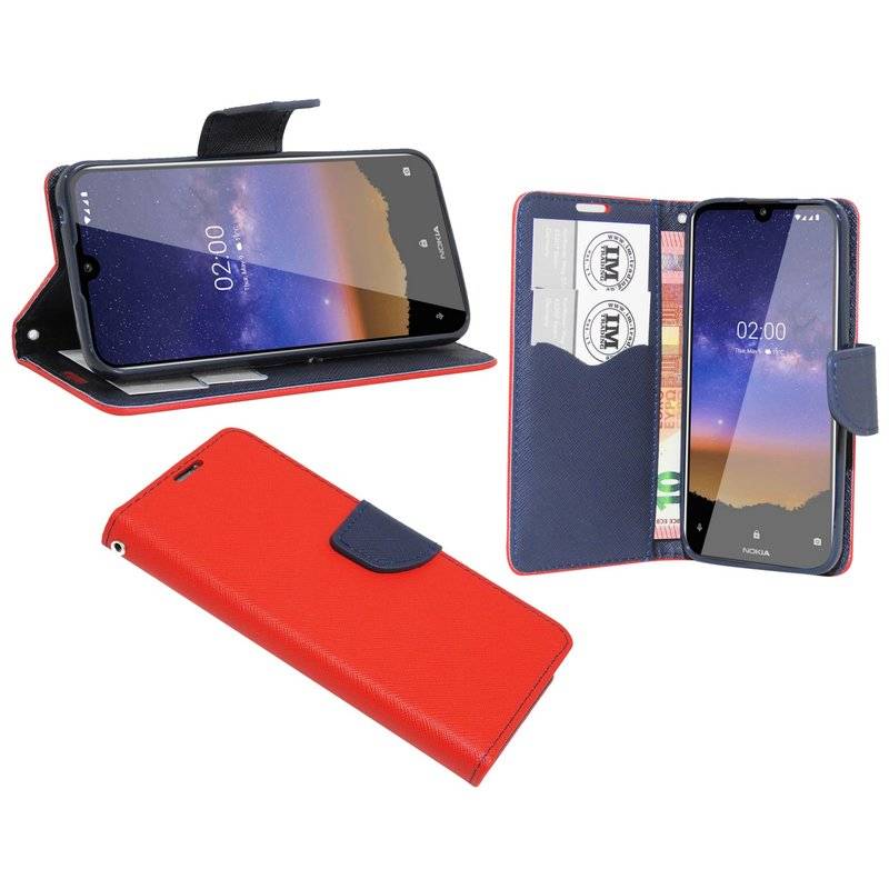 Buch Tasche "Fancy" für NOKIA 2.2 Handy Hülle Etui Brieftasche Schutzhülle mit Standfunktion, Kartenfach Rot Blau