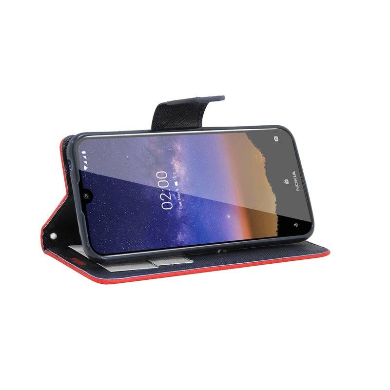 Buch Tasche "Fancy" für NOKIA 2.2 Handy Hülle Etui Brieftasche Schutzhülle mit Standfunktion, Kartenfach Rot Blau