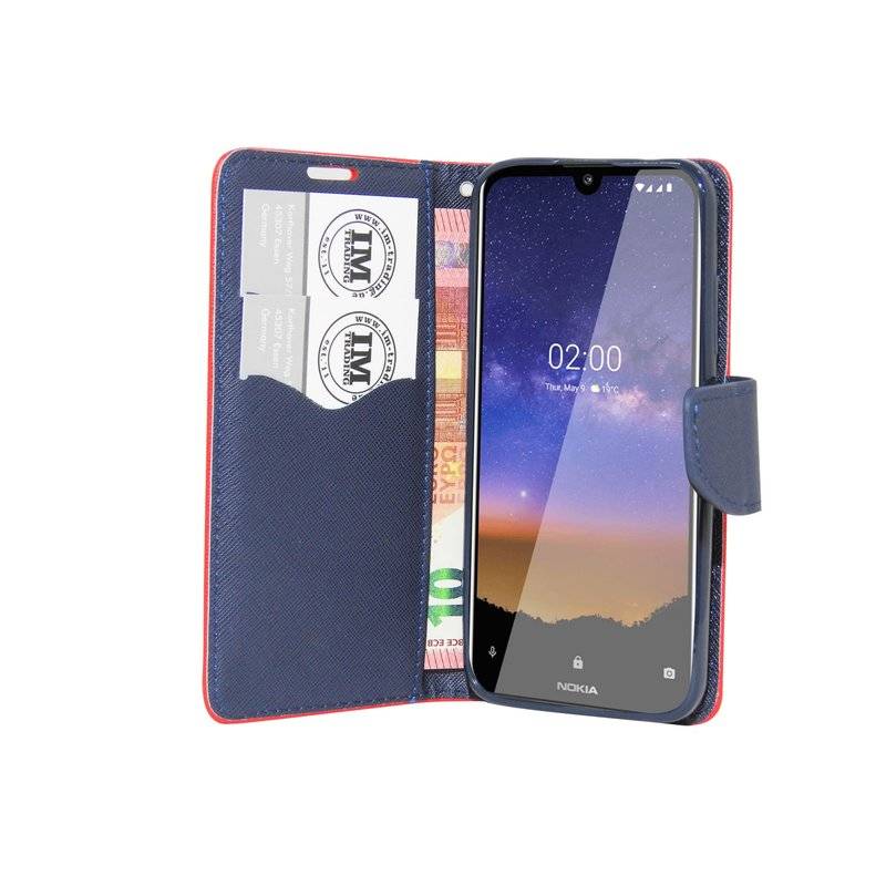 Buch Tasche "Fancy" für NOKIA 2.2 Handy Hülle Etui Brieftasche Schutzhülle mit Standfunktion, Kartenfach Rot Blau