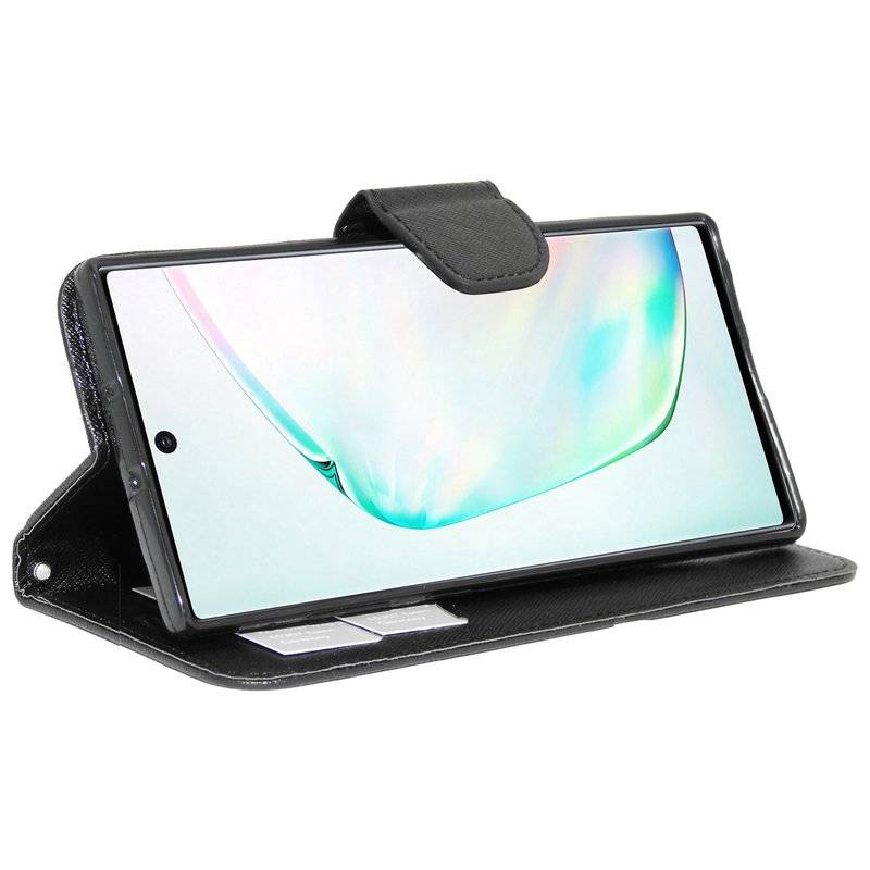 Buch Tasche "Fancy" für SAMSUNG GALAXY NOTE 10 PLUS (N975F) Handy Hülle Etui Brieftasche Schutzhülle Schwarz