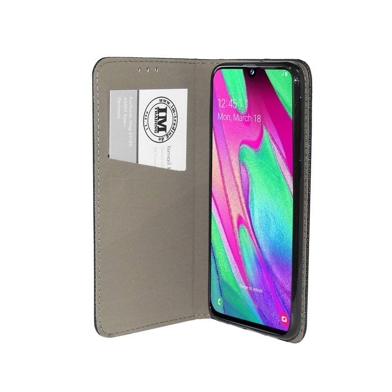 Buch Tasche "Smart" kompatibel mit SAMSUNG GALAXY A40 (A405F) Handy Hülle Etui Schutzhülle mit Standfunktion Schwarz