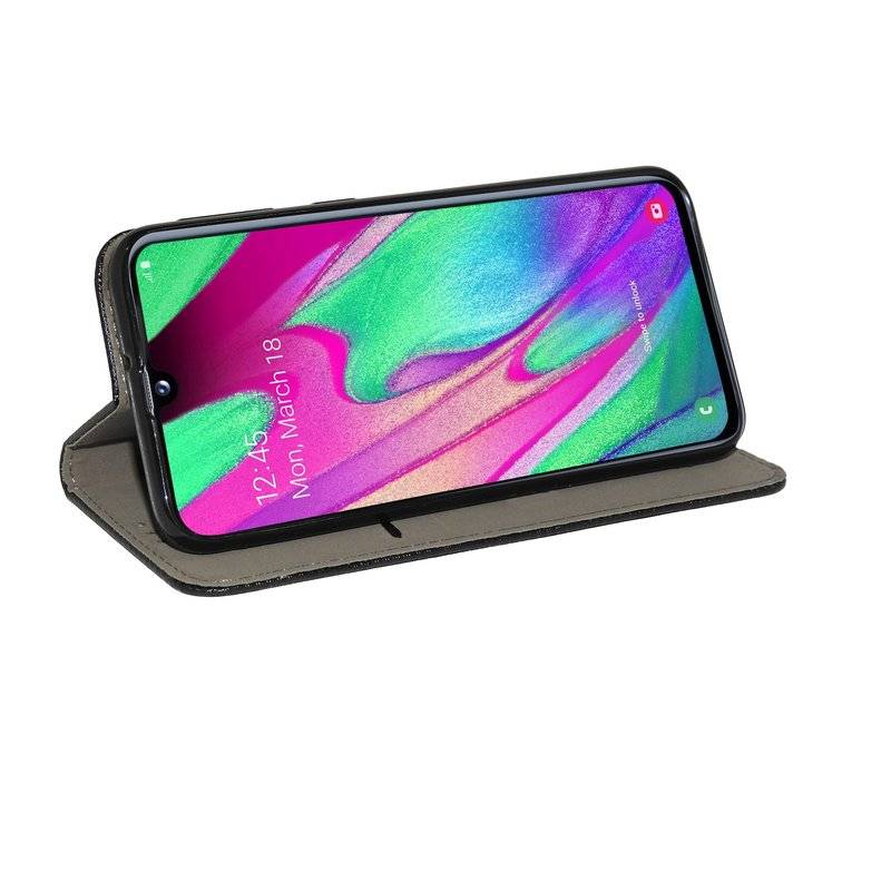 Buch Tasche "Smart" kompatibel mit SAMSUNG GALAXY A40 (A405F) Handy Hülle Etui Schutzhülle mit Standfunktion Schwarz