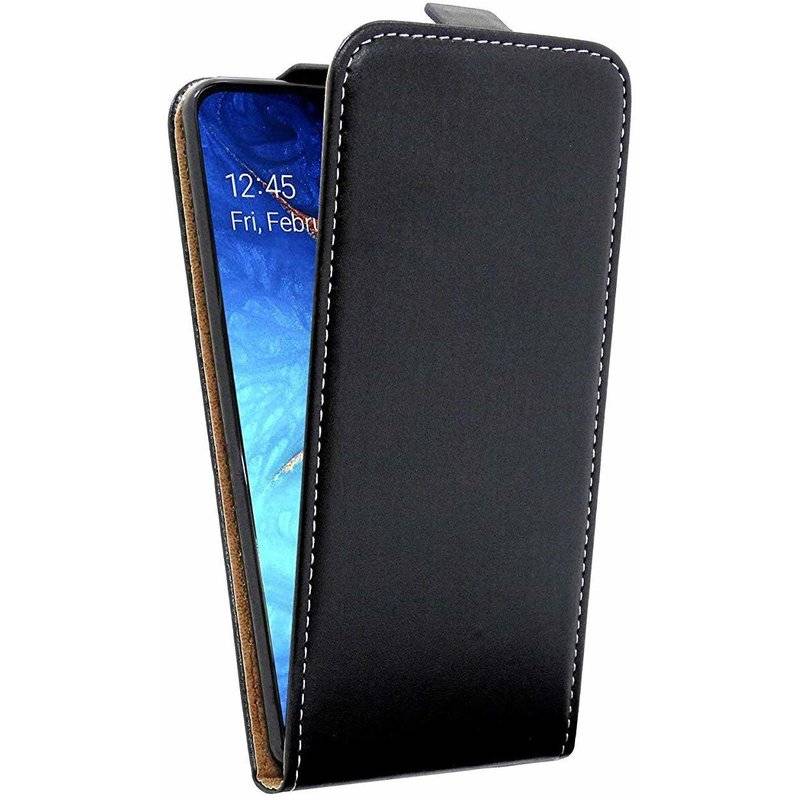Samsung Galaxy J6 Plus Flip Case Handy Tasche vertikal Schutzhülle Klapp Hülle + 9H Schutzglas Echt Glas Schwarz