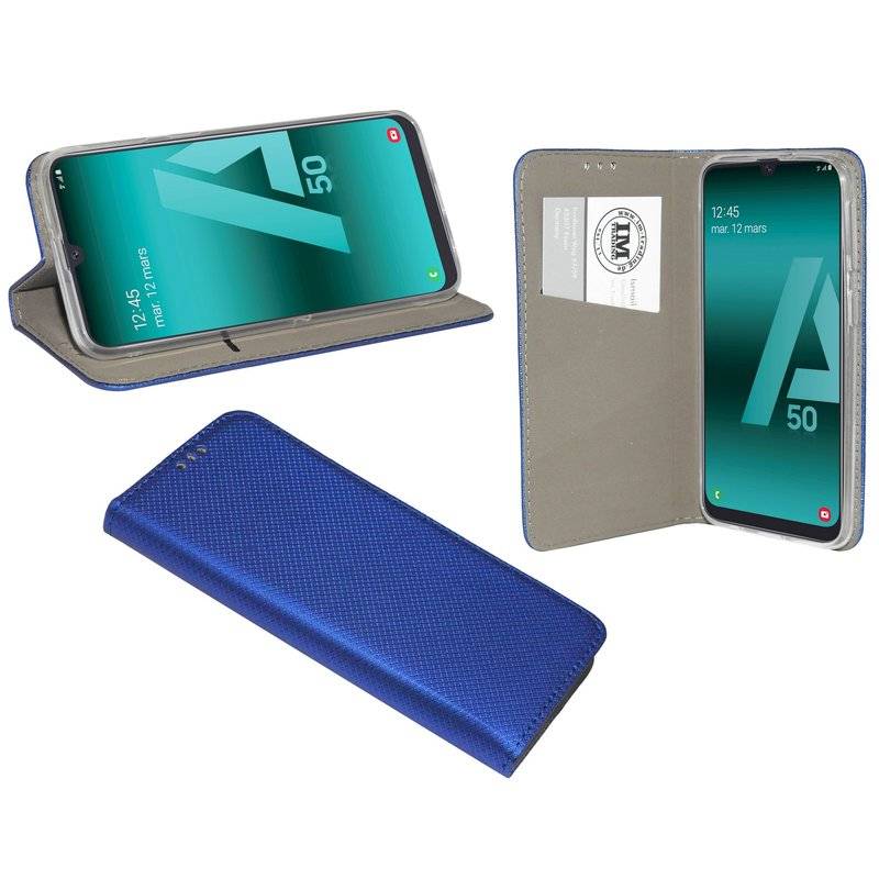 Buch Tasche "Smart" für SAMSUNG GALAXY A30s (A307F) Handy Hülle Etui Brieftasche Schutzhülle mit Standfunktion Blau