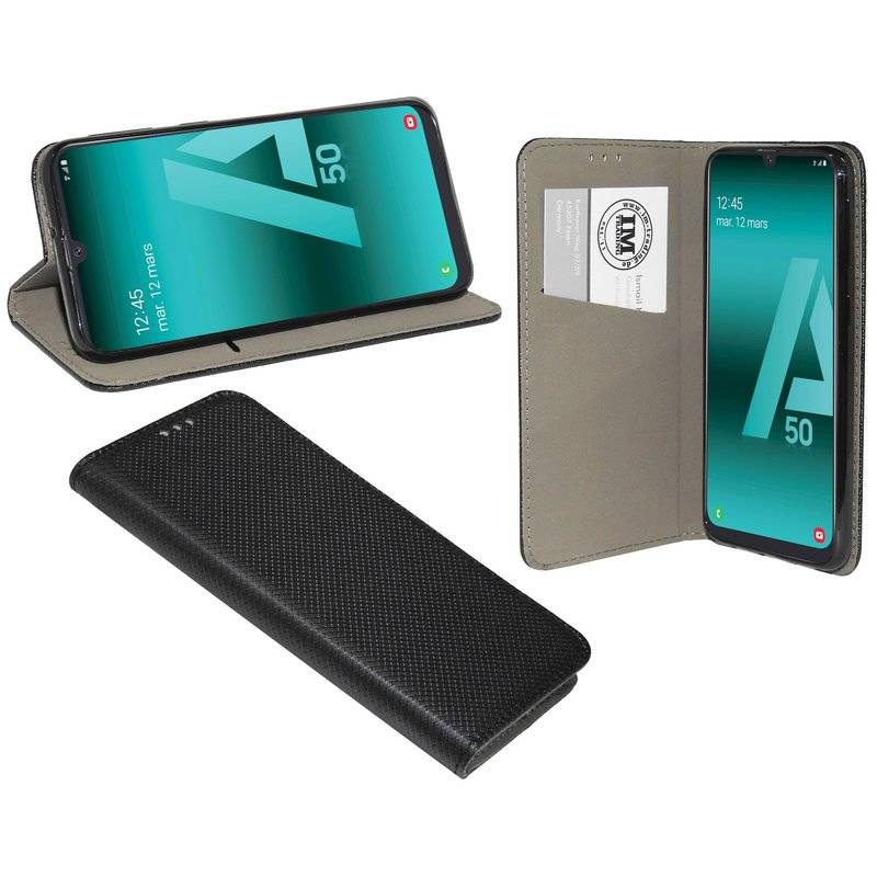Buch Tasche "Smart" für SAMSUNG GALAXY A30s (A307F) Handy Hülle Etui Brieftasche Schutzhülle mit Standfunktion Schwarz