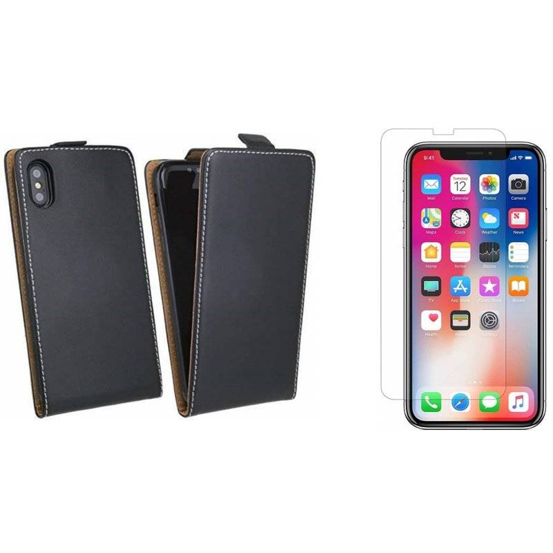 iPhone 11 Pro Flip Case Handy Tasche vertikal aufklappbar Schutzhülle Klapp Hülle + 9H Schutzglas Echt Glas Schwarz