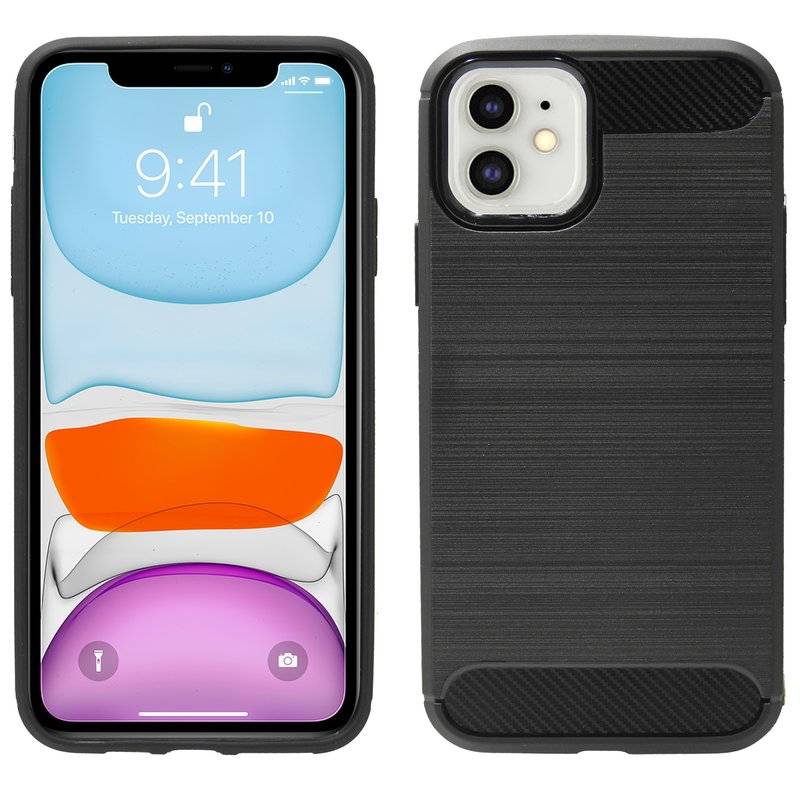 cofi1453® Silikon Hülle Carbon kompatibel mit iPhone 11 TPU Case Soft Handyhülle Cover Schutzhülle Schwarz
