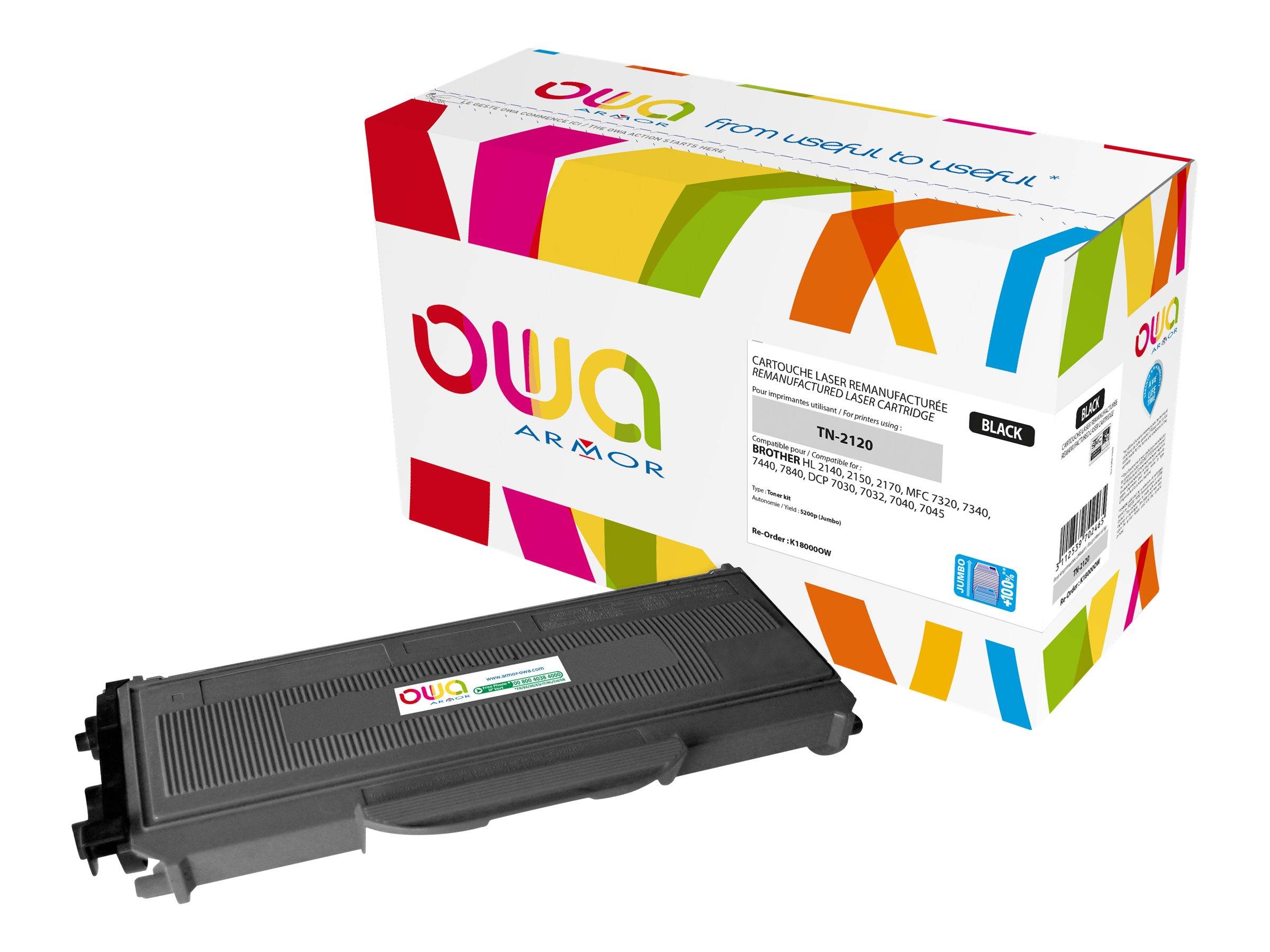 Ouya Armor Laser-Toner-Patrone neben ihrer farbenfrohen Produktbox.