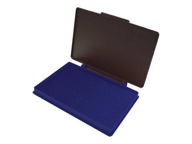 Offene blaue Muschelschalen-Präsentationsbox mit dunkelm Scharnier-Deckel auf weißem Hintergrund.