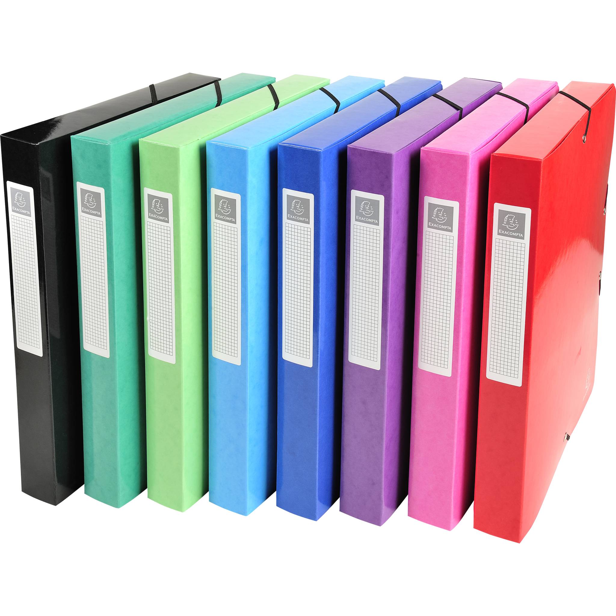 Exacompta 8x Archivbox Karton 600g/m2 Rücken 40mm + Etikett A4 sortiert 59929E