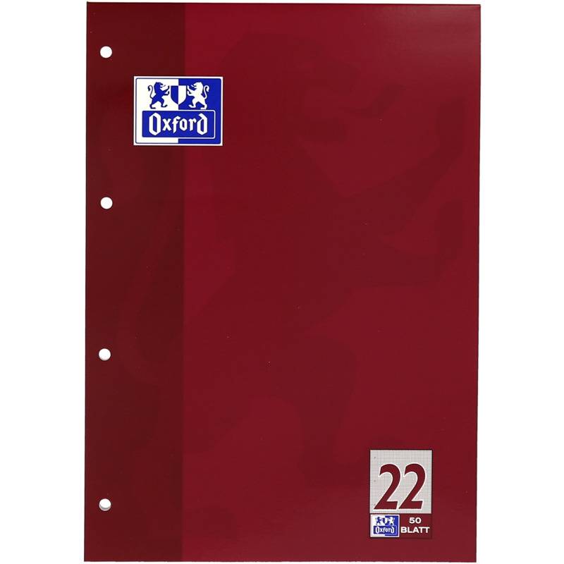 Oxford Schulblock DIN A4, 50 Blatt, kopfgeleimt, Lineatur 22