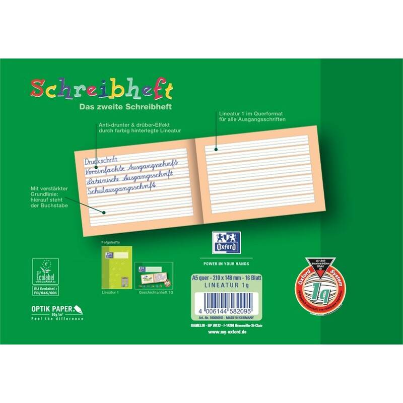 Oxford Schreibheft, DIN A5 quer, Lineatur: 1q