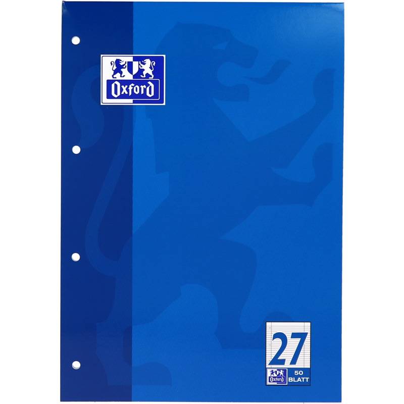 Oxford Schulblock DIN A4, 50 Blatt, kopfgeleimt, Lineatur 27