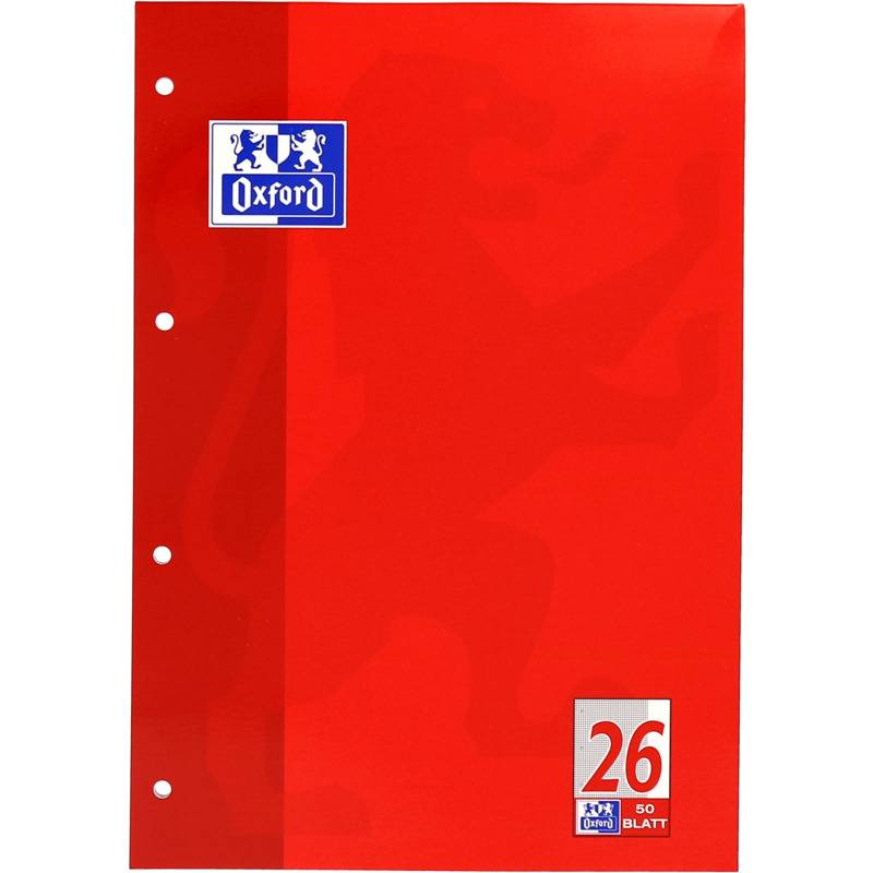 Oxford Schulblock DIN A4, 50 Blatt, kopfgeleimt, Lineatur 26