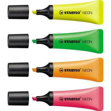 STABILO Textmarker ® NEON 2-5mm farbig sortiert Keilspitze 4 St./Pack.