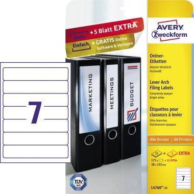 AVERY Zweckform Ordnerrückenetikett ultragrip schmal/kurz 38 x 192 mm