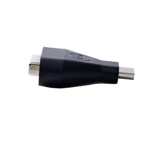 Schwarzer Adapter mit quadratischem Metallstecker an jedem Ende, isoliert auf weißem Hintergrund dargestellt.