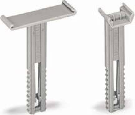 Zwei graue Plastikdübel, einer montiert und einer zerlegt, vertical auf einem weißen Hintergrund dargestellt.