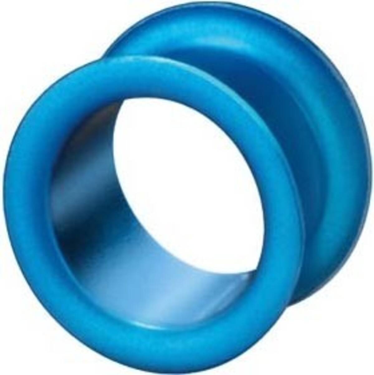 Blauer metallischer, kreisförmiger Ring oder Armreif mit hohlem Mittelteil, gezeigt auf weißem Hintergrund.
