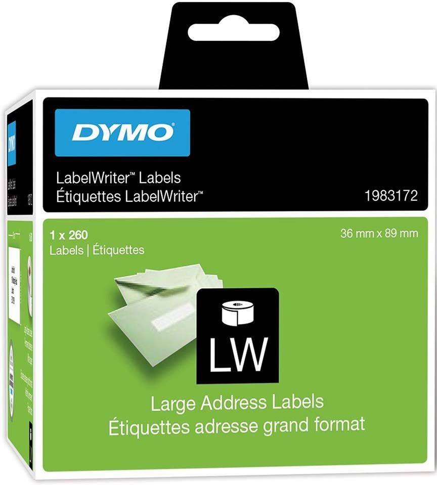DYMO LabelWriter Etiketten, Große Adressetiketten, 1 x 260, 36 mm x 89 mm, Großformat-Adressetiketten