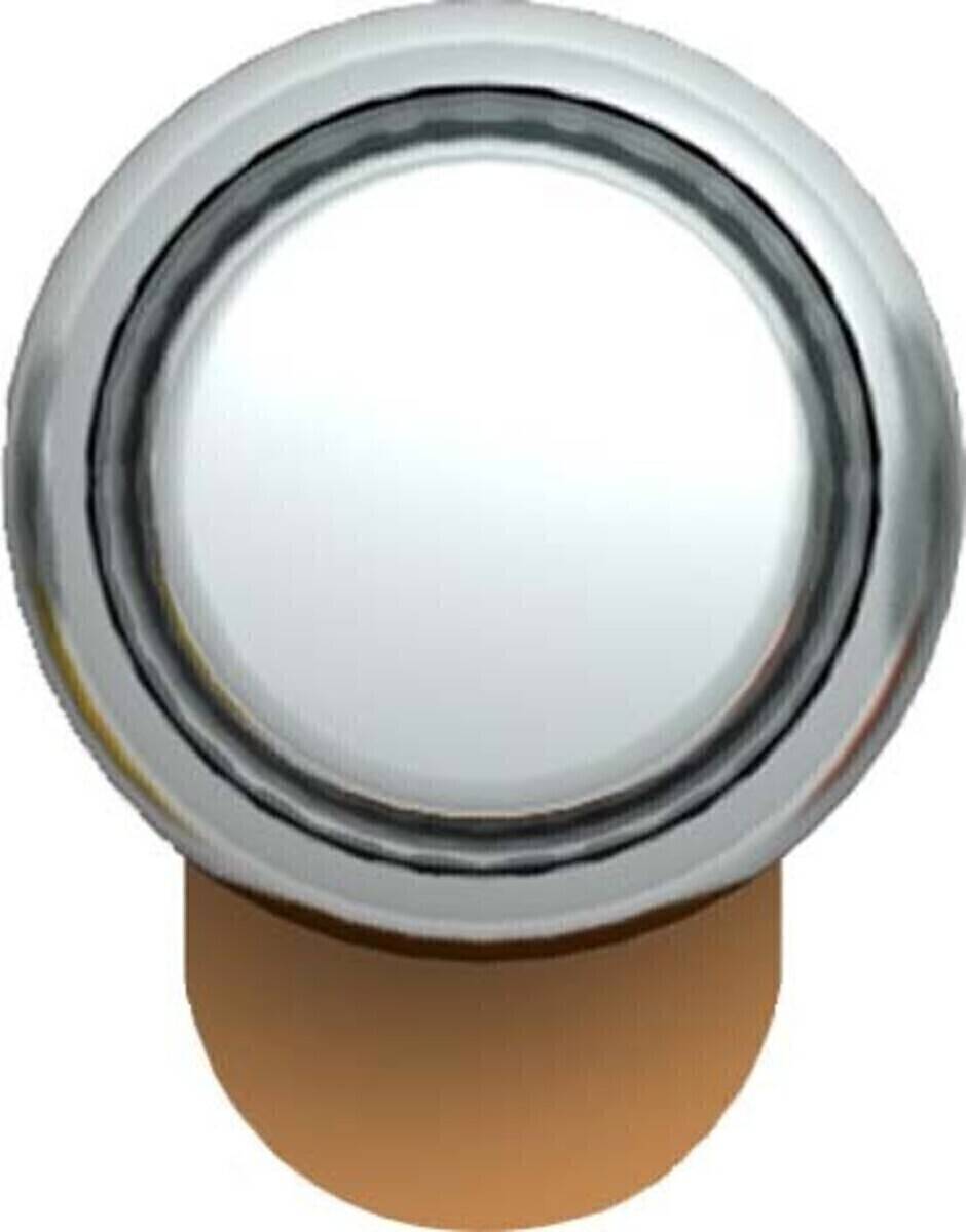 Ein Metalltürknauf, umgeben von einer glänzenden silbernen Kreisscheibe, an einer Holztüroberfläche befestigt.