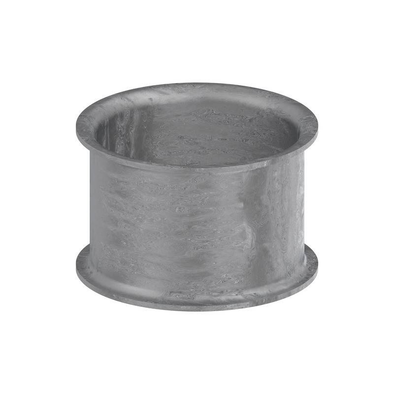 Eine zylindrische Metallrohrverschraubung mit Flanschenenden, wahrscheinlich für industrielle oder sanitäre Anwendungen verwendet. Die Oberfläche erscheint strukturiert.