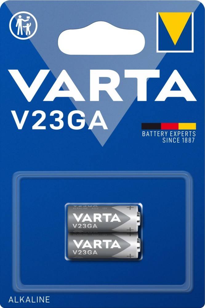 VARTA V23GA Batterie-Verpackung mit zwei sichtbaren Batterien. Slogan: 