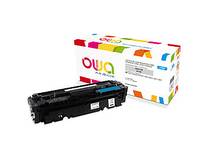 Schwarze Druckertonerkassette neben einer farbenfrohen „OUGA"-Produktbox auf weißem Hintergrund.