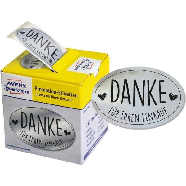 Promotion-Etiketten 'Danke für Ihren Einkauf' 58x38mm silber VE=200 Stück