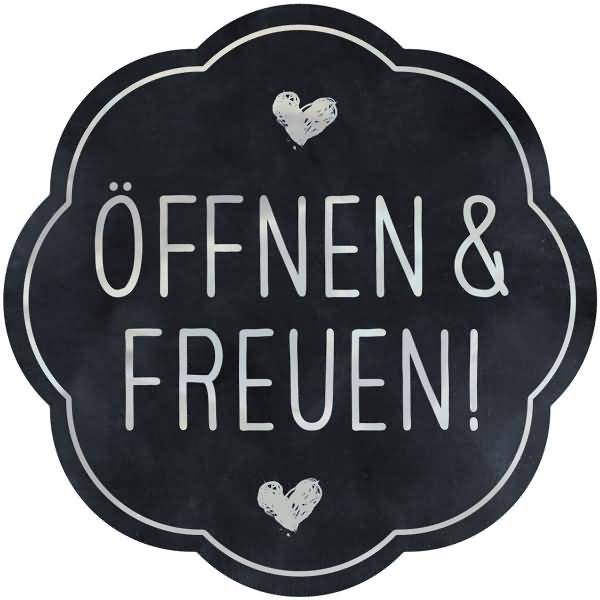 Promotion-Etiketten 'Öffnen & Freuen!' 38mm grau/silberVE=200 Stück