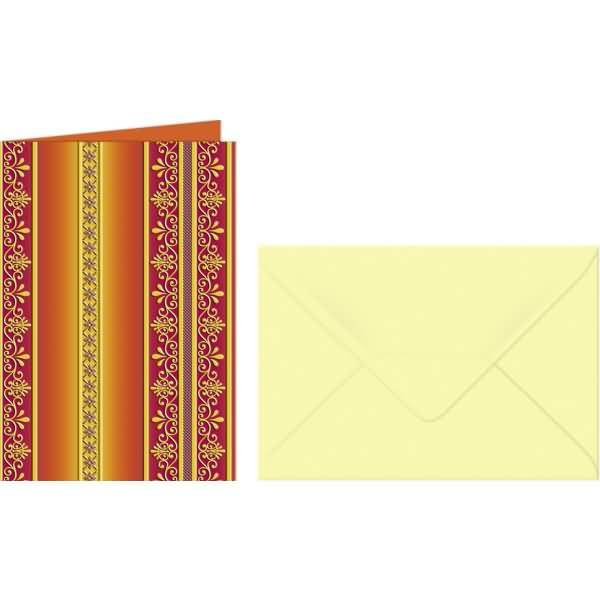 Grußkarten+Umschläge Bordüren 11,3x16,5cm VE=5 Sets orange