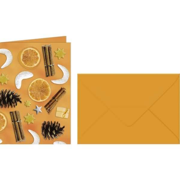 Grußkarten+Umschläge Weihnachts-Potpourri 11,3x16,5cm VE=5 Sets orange
