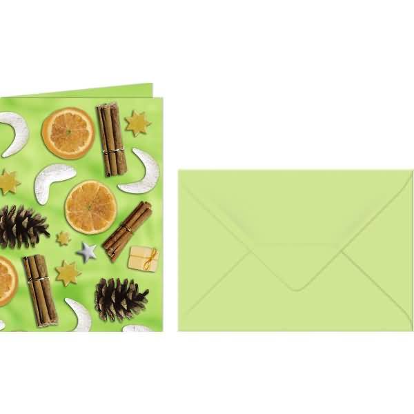 Grußkarten+Umschläge Weihnachts-Potpourri 11,3x16,5cm VE=5 Sets grün