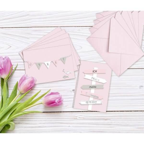 Einladungskarten+Umschläge 200g/qm VE=6 Sets rosa