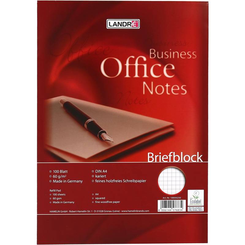 LANDRÉ Briefblock Office, A4, 100 Blatt, 70 g/qm, kariert