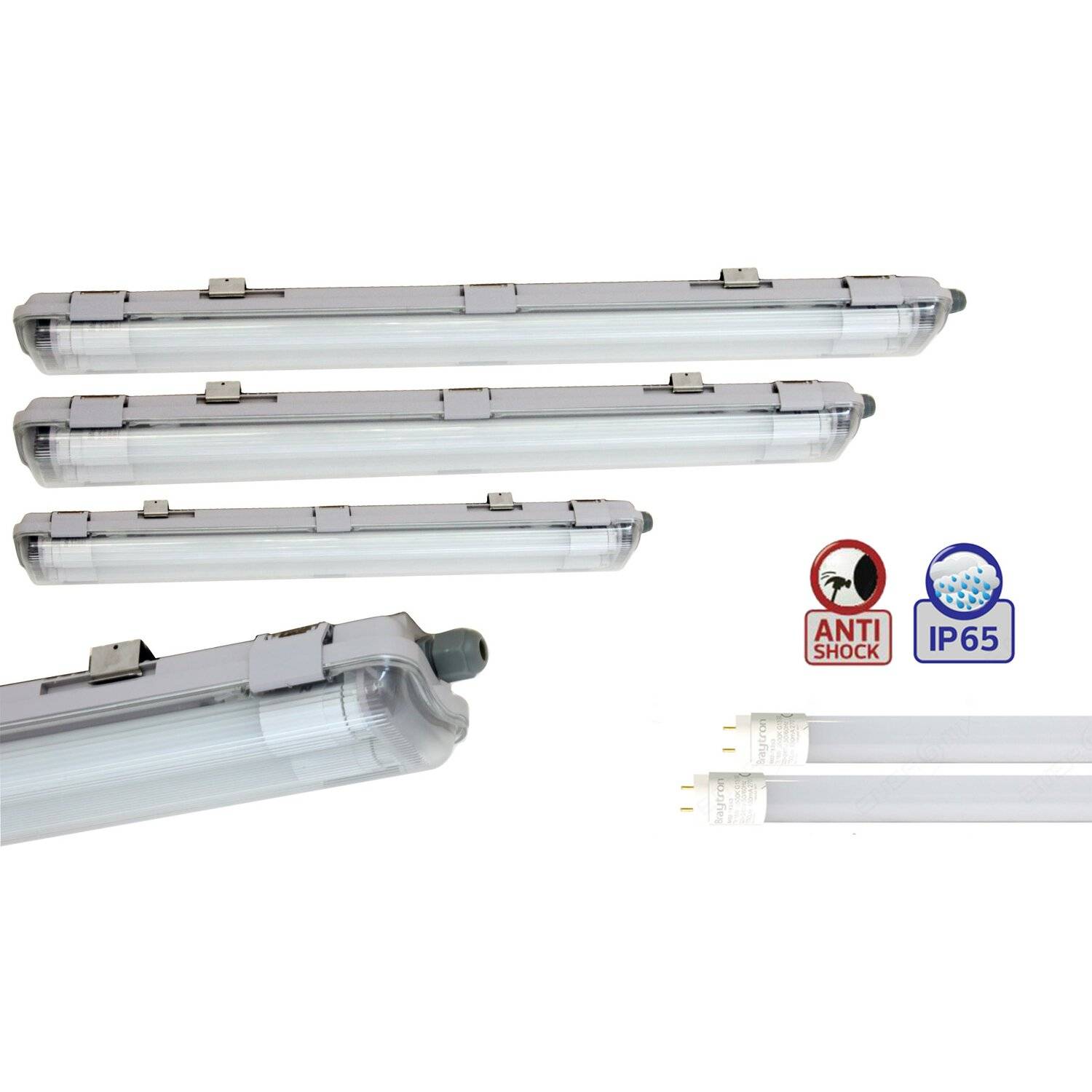 IP65 Feuchtraumleuchte, 2-Flammig Wannenleuchte, 2x 9W LED Röhre 60cm T8 900lm Kaltweiß (6500K) 66 x 9.6 x 5.8 cm