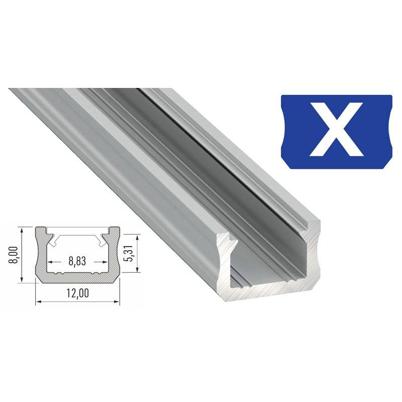 LED Aluminium Profil PD-X 1M Aluprofil Leiste 12 x 8mm Silber eloxiert für 8mm LED Streifen klare Abdeckung