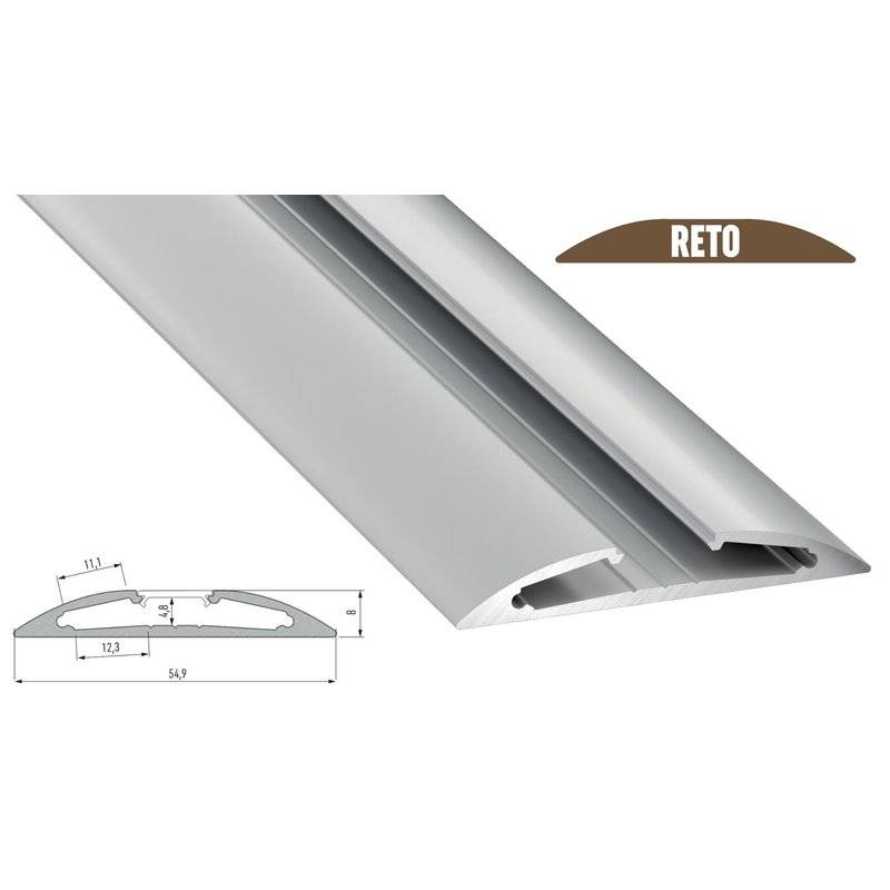 LED Aluminium Profil Reto 1M Aluprofil Leiste 55 x 8mm Silber eloxiert für 10mm LED Streifen milchige Abdeckung