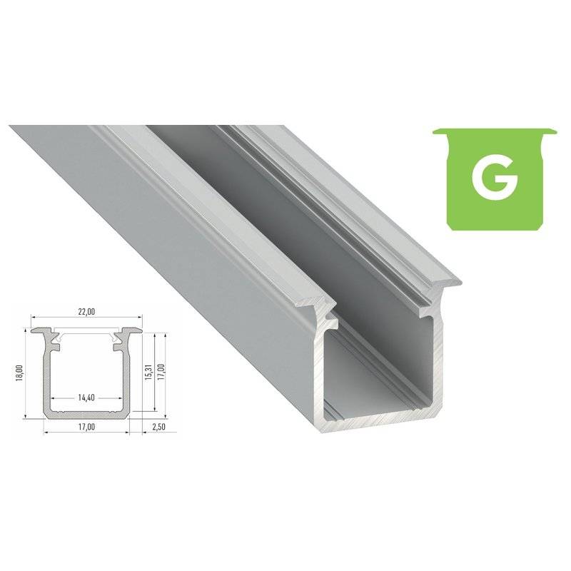 LED Aluminium Profil PD-G 1M Aluprofil Leiste 17 x 18mm Silber eloxiert für 12mm LED Streifen milchige Abdeckung
