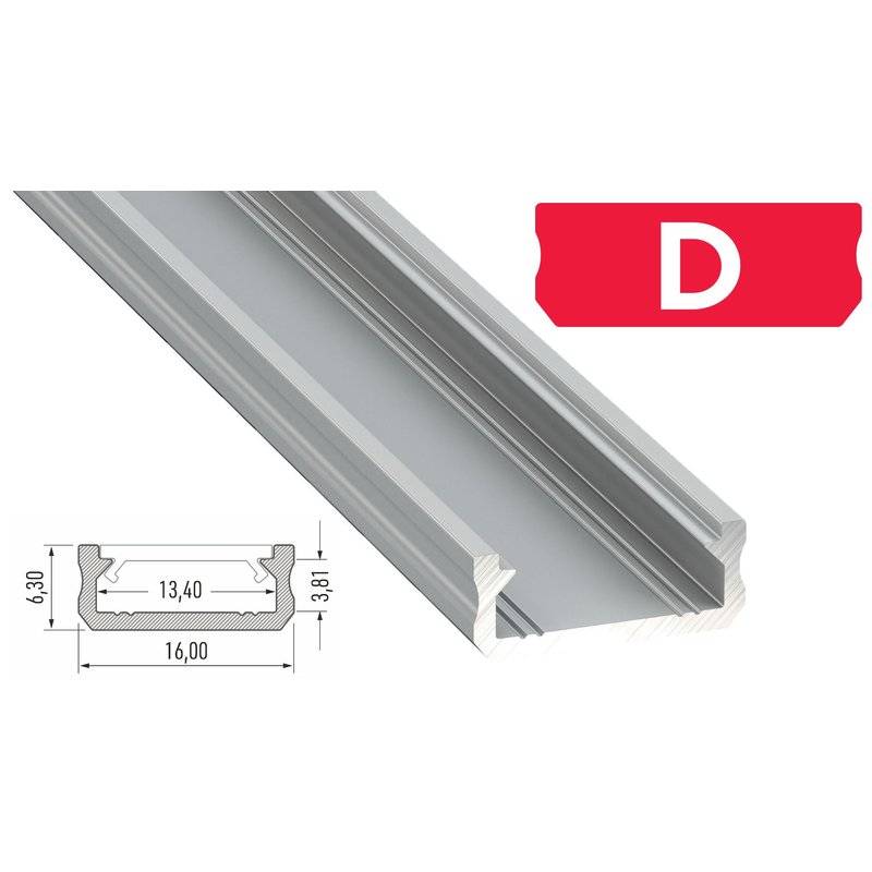 LED Aluminium Profil PD-D 1M Aluprofil Leiste 16 x 6mm Silber eloxiert für 12mm LED Streifen milchige Abdeckung